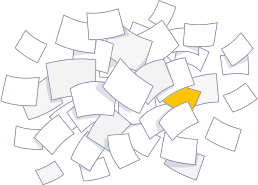 Scattered papers describing unorganized piles of notes.